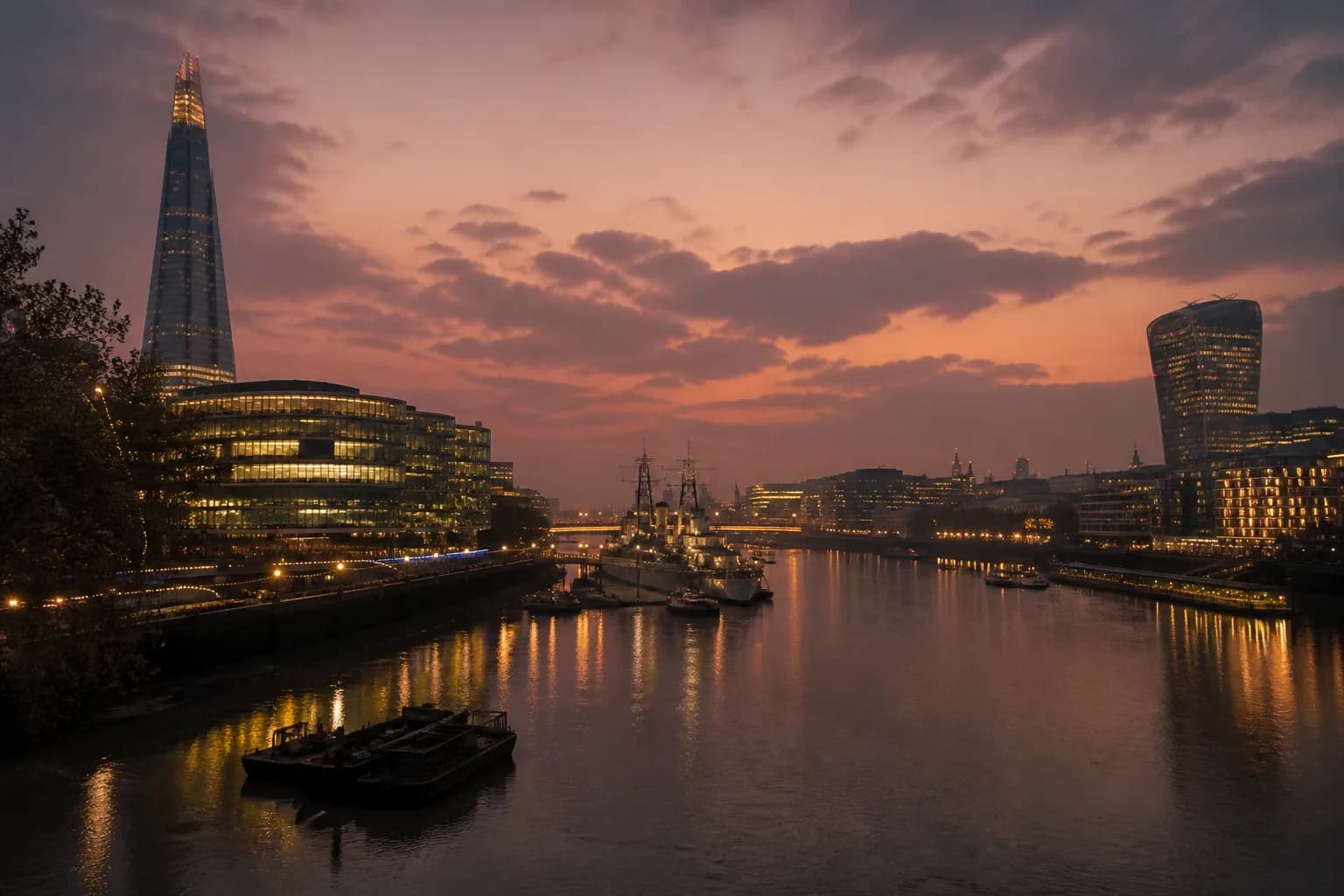 Destination city atmosphere at dusk